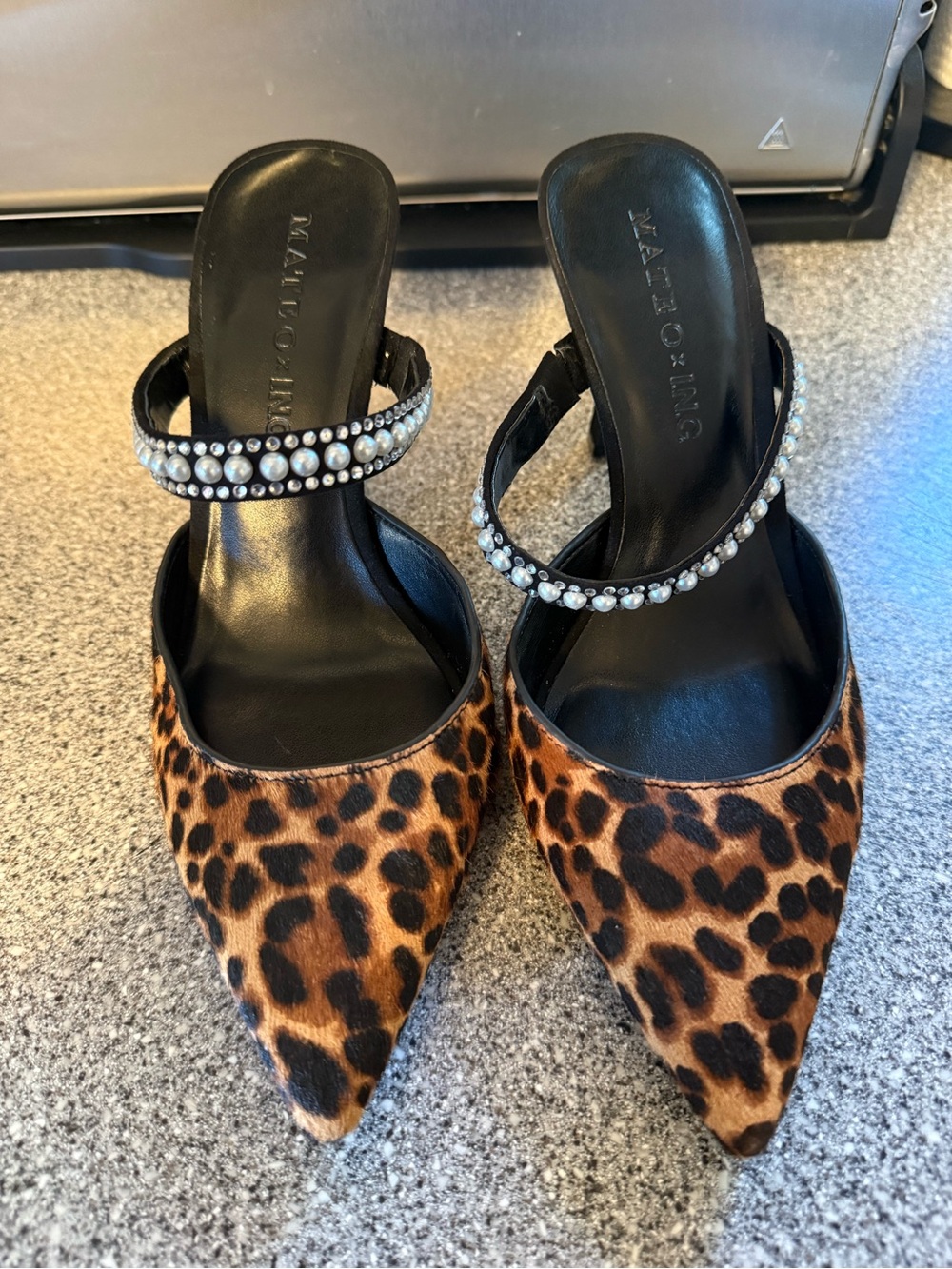 INC International Concepts Leopard-Print Pointed Mules with Pearl Strap